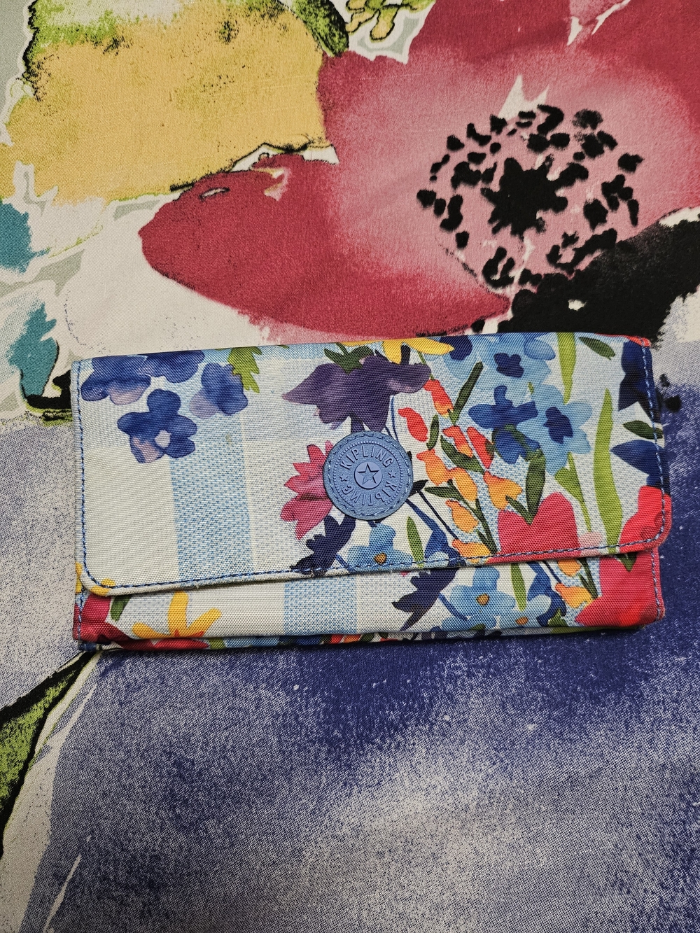 Kipling Floral Blue Multi Trifold Wallet
